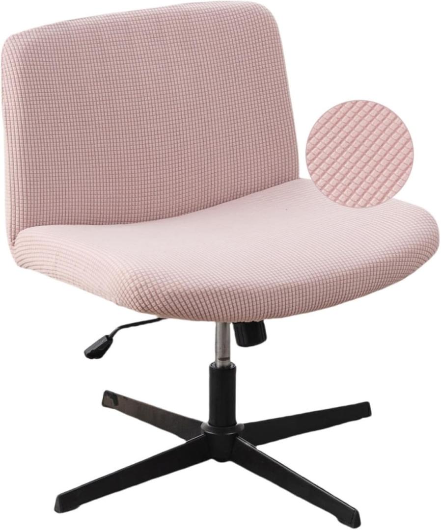 LavishCover Armless Chair Cover Office Desk Chair Cover, Waterproof and Elastic Criss Cross Chair Cover, Exquisite Vanity Chair Cover, Mid Back Wide Seat Accent Chair Covers(Pink,Corn, Just the Cover)