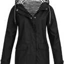 Tcremisa Women's Raincoats Waterproof Rain Jacket Lightweight Active Outdoor Hooded Trench Coats Zip Up Windbreaker (Medium, black)