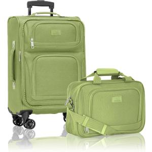 U.S. Traveler Rio Lightweight Softside Rolling Carry-on Suitcase, 4-Wheel Set, Light Green