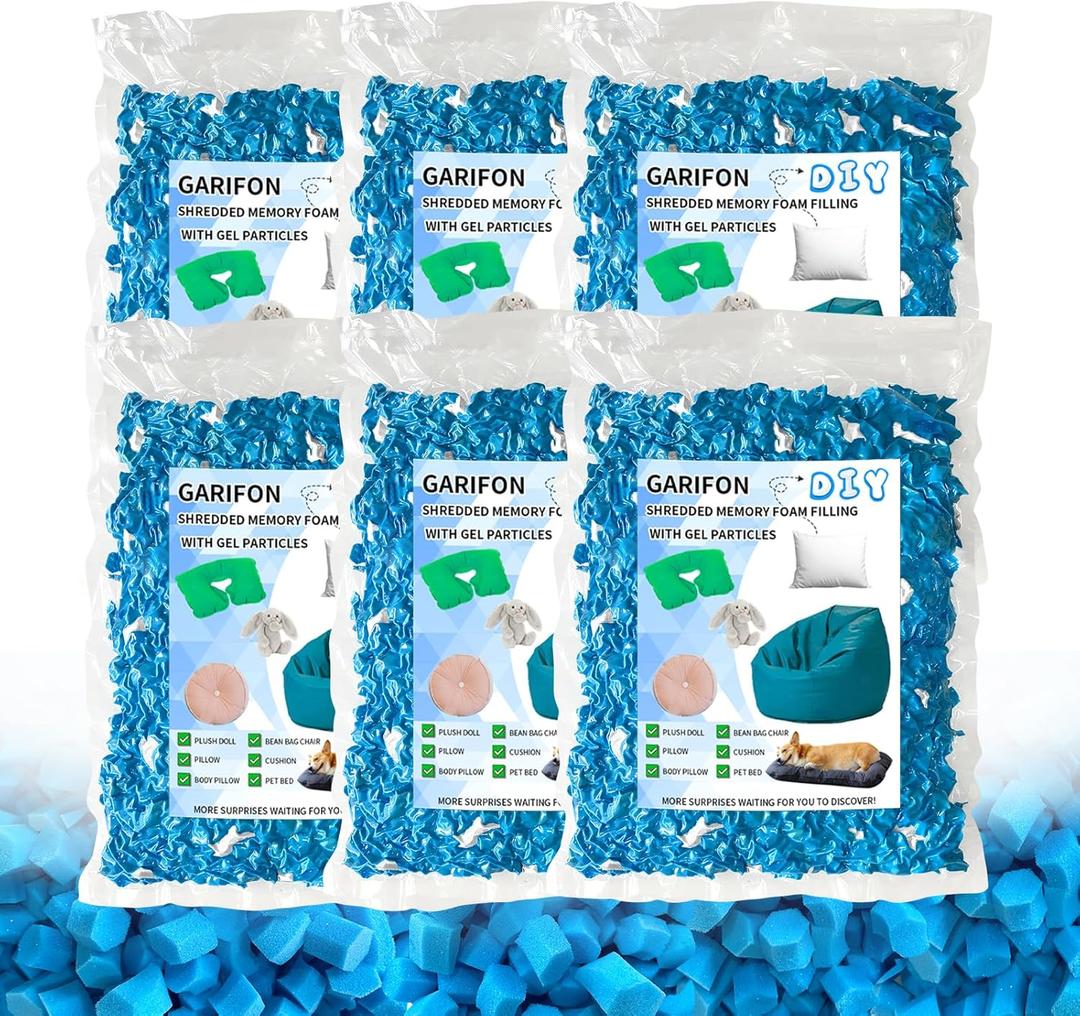 30lbs Bean Bag Filler, Pillow Filler Stuffing, Bean Bag Filling, Shredded Memory Foam Filling, Punching Bag Filler, Foam Refill for Pouf/Ottoman Stuffing/Boxing Bag,Added Gel Particles