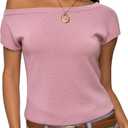 SUUKSESS Women Silk Cashmere Blend Off The Shoulder Tops Summer Lightweight Knit Trendy Sweaters Loose Fit Shirts (Pink, XS)