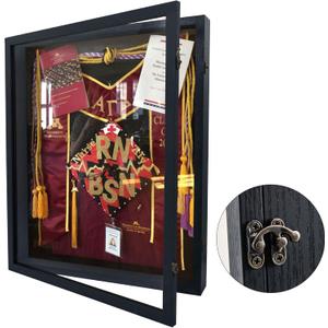 16x20 Graduation Shadow Box Frame, Large Graduation Frames with Glass Window, Metal Lock, Memory Box for Graduation Keepsake, Cap and Gown Black