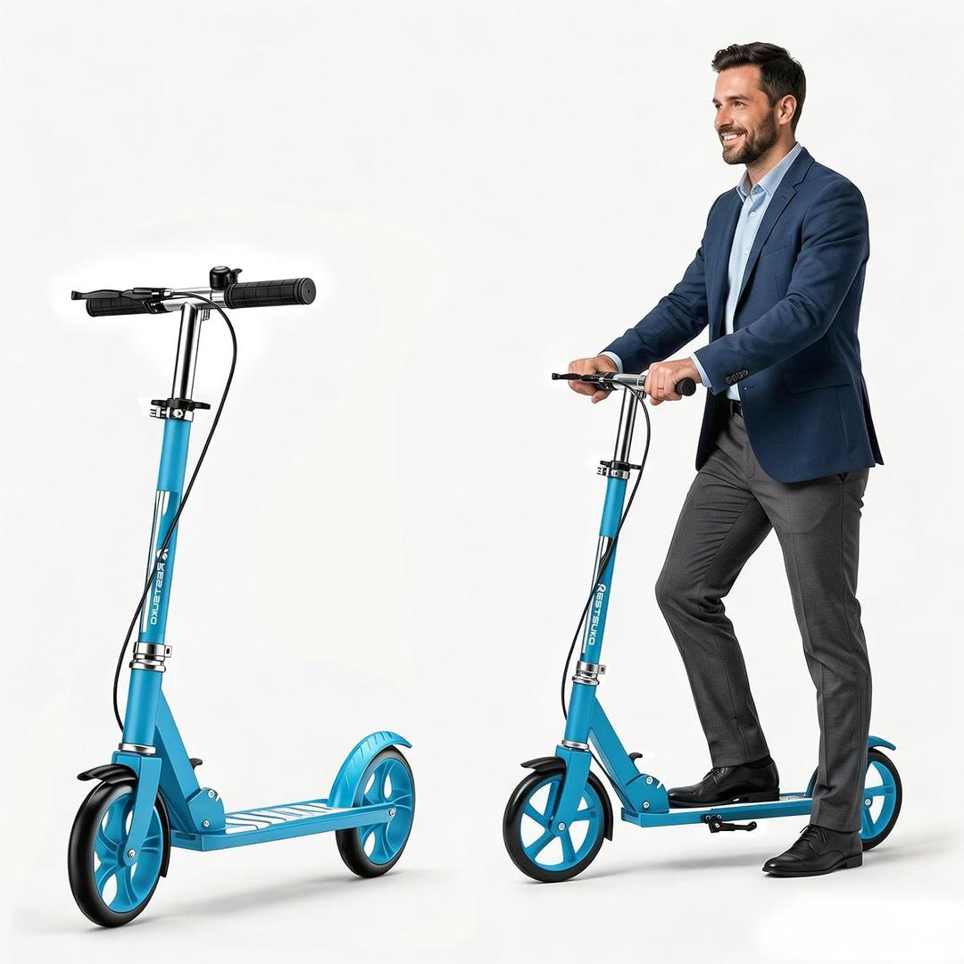 Scooters for Kids 8-12, Teens & Adults - Foldable&Portable Commuter Scooter with 8" Wheels, Bell, Hand Brake & Adjustable Height 30"-40.5", 240 lbs, Manual Push Scooter for Campus & Park