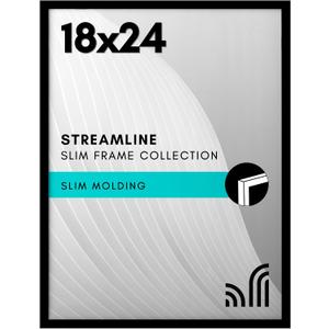 Americanflat 18x24 Poster Frame with Polished Plexiglass - Streamline Collection - Thin Border Picture Frame for Wall Display - Hanging Hardware Included - Black