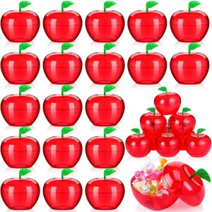 Lallisa 100 Pcs Plastic Apple Container Party Favor for Back to School Teacher Gift Plastic Apple Shaped Candy Jar Box Thank You Graduation Appreciation Teacher Gift for Classroom First Day of School