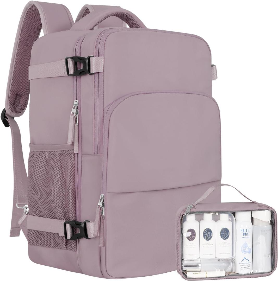 Travel Backpack, Carry on Flight Approved Backpack with Multi-Pockets, TSA Waterproof 17.3inch Laptop Backpack, Personal Item Travel Bag for Men Women, Light Purple (X-Large)