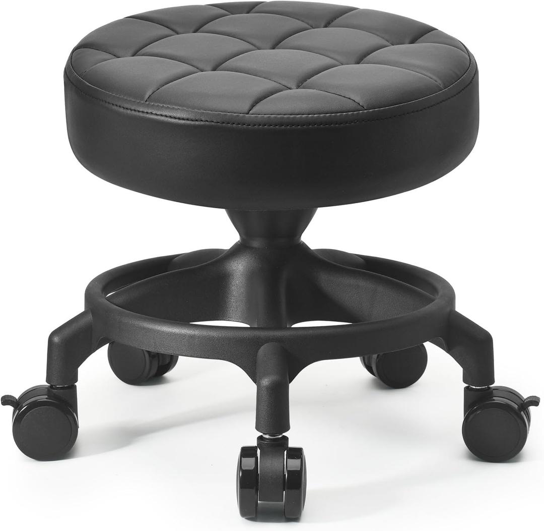 Low Height Roller Stool with Universal Caster, Modern Round Seat for Home Office, Garage, Shop (Model 1)