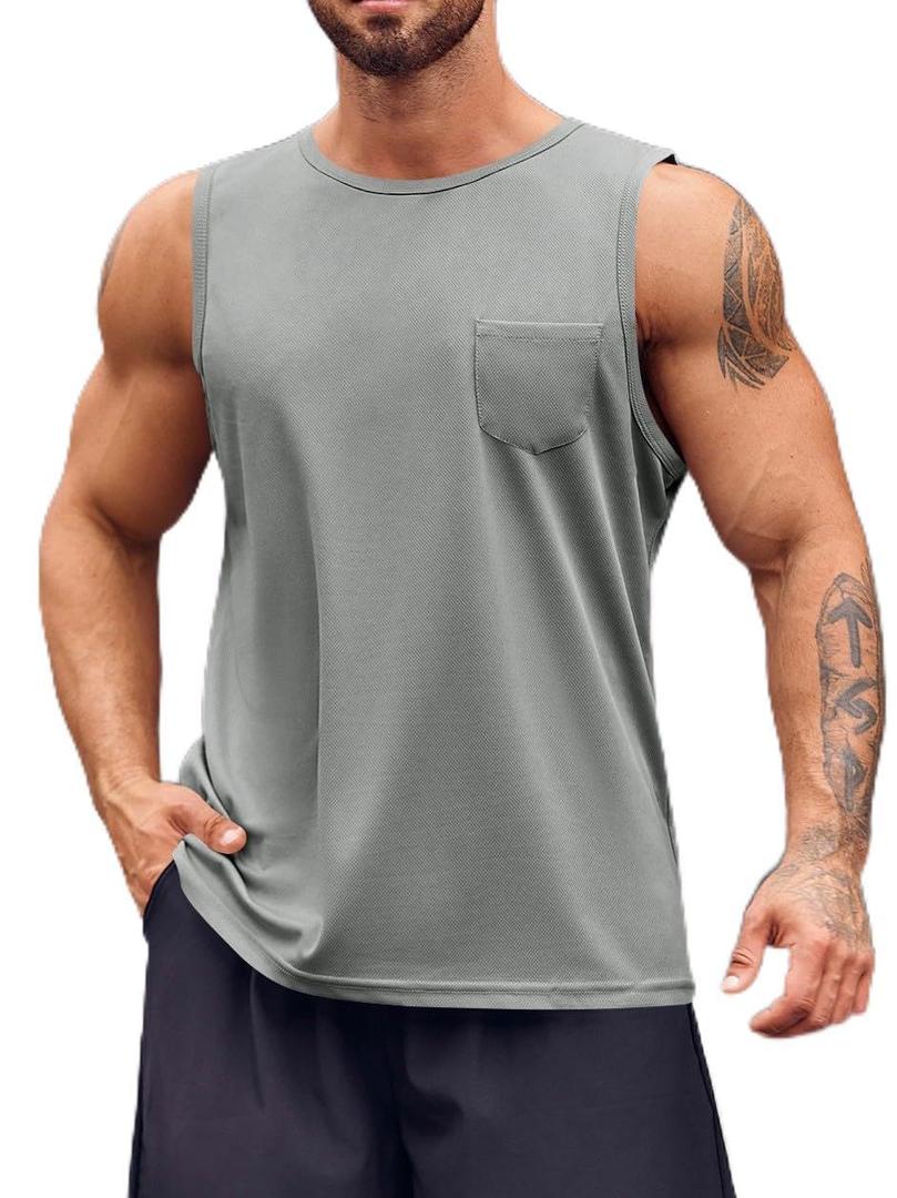 Runcati Mens Sleeveless Workout Tank Tops Athletic Muscle Gym T Shirts Grey (Gray)