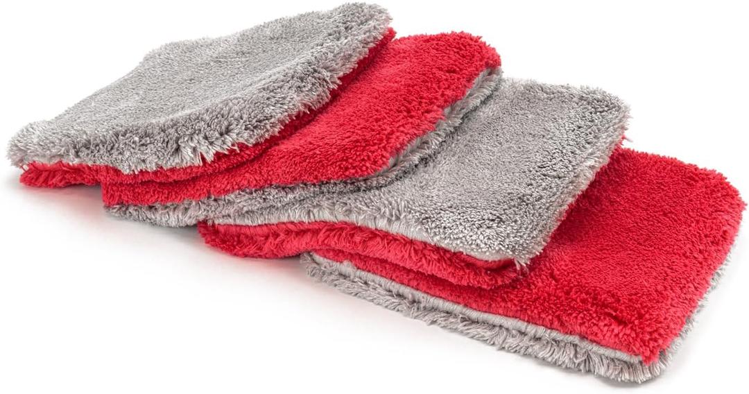 Autofiber Flat Out Microfiber Car Wash Pad - Pack of 4, Red/Gray (9 inch x 8 inch)
