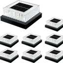 4x4 Solar Post Cap Lights: 8 Pack Fence Post Lights Outdoor 3000K with Clear Lampshade, IP65 Waterproof 10-12H Lasting and Easy Install for Backyard Deck Patio