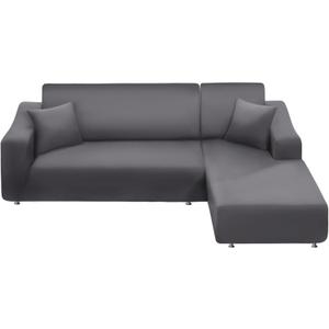 NAISI Sectional Couch Cover L Shape 2 Pieces Sofa Cover Soft Stretch Slipcovers with 2pcs Pillowcases Furniture Protector Couch Covers 3 Seater + 3 Seater(Light Grey)