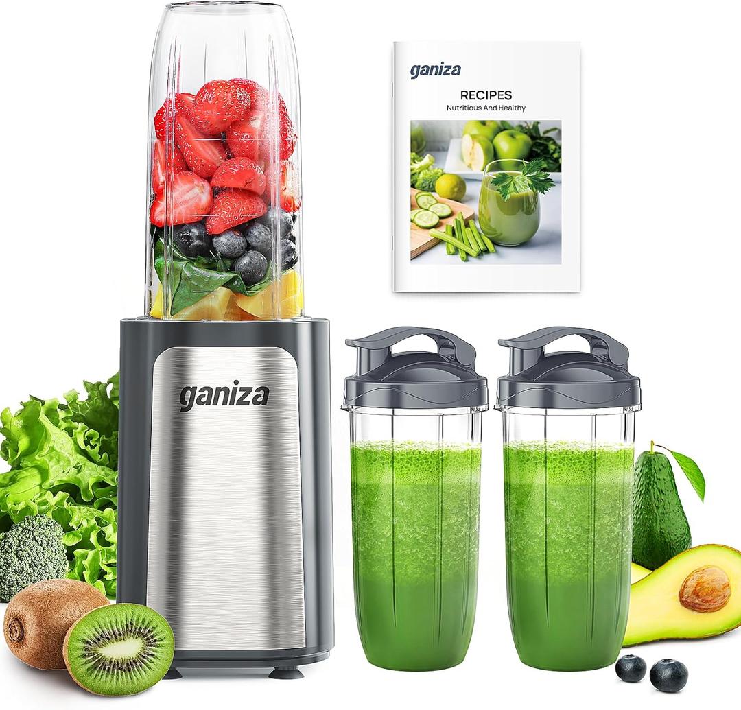 Ganiza Smoothie Blenders, 14Pcs Personal Blender for Shakes and Smoothies for Kitchen with 3 Portable Blender Cups (1x24oz & 2X17oz), Single Serve Smoothies Maker for Juices, Nutritious Recipe Grey