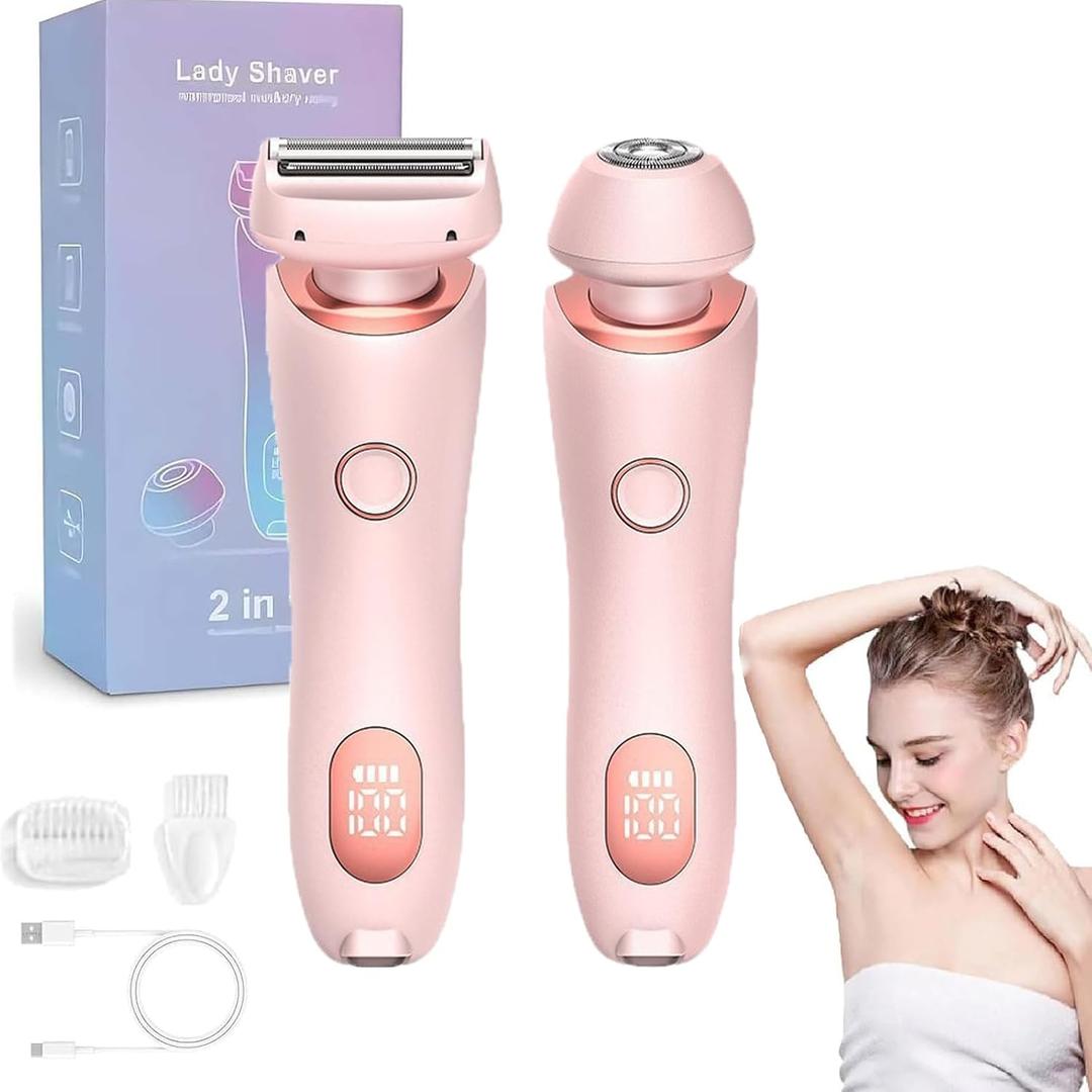 Livora Electric Shaver for Women,Bikini Trimmer for Women,2 in 1 Wet & Dry Painless Hair Removal with 2 Removable Heads,with Removable Head for Leg Arm Underarm Bikini Area,IPX7 Waterproof(Pink)