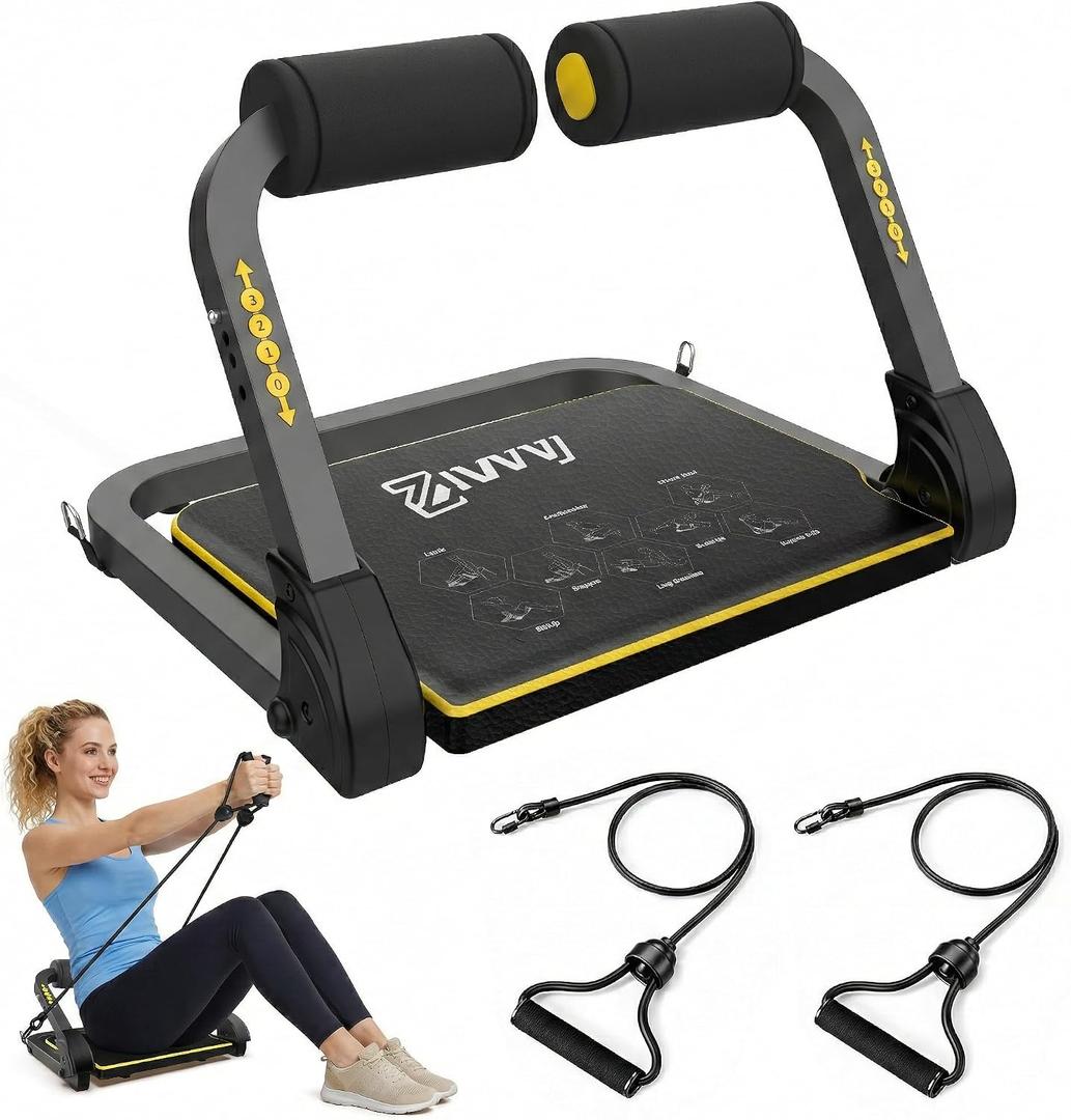 ZIWWVY Foldable Ab Machine - Adjustable Sit Up Bench for Home Gym, 300lb Capacity, Portable Core Workout Equipment