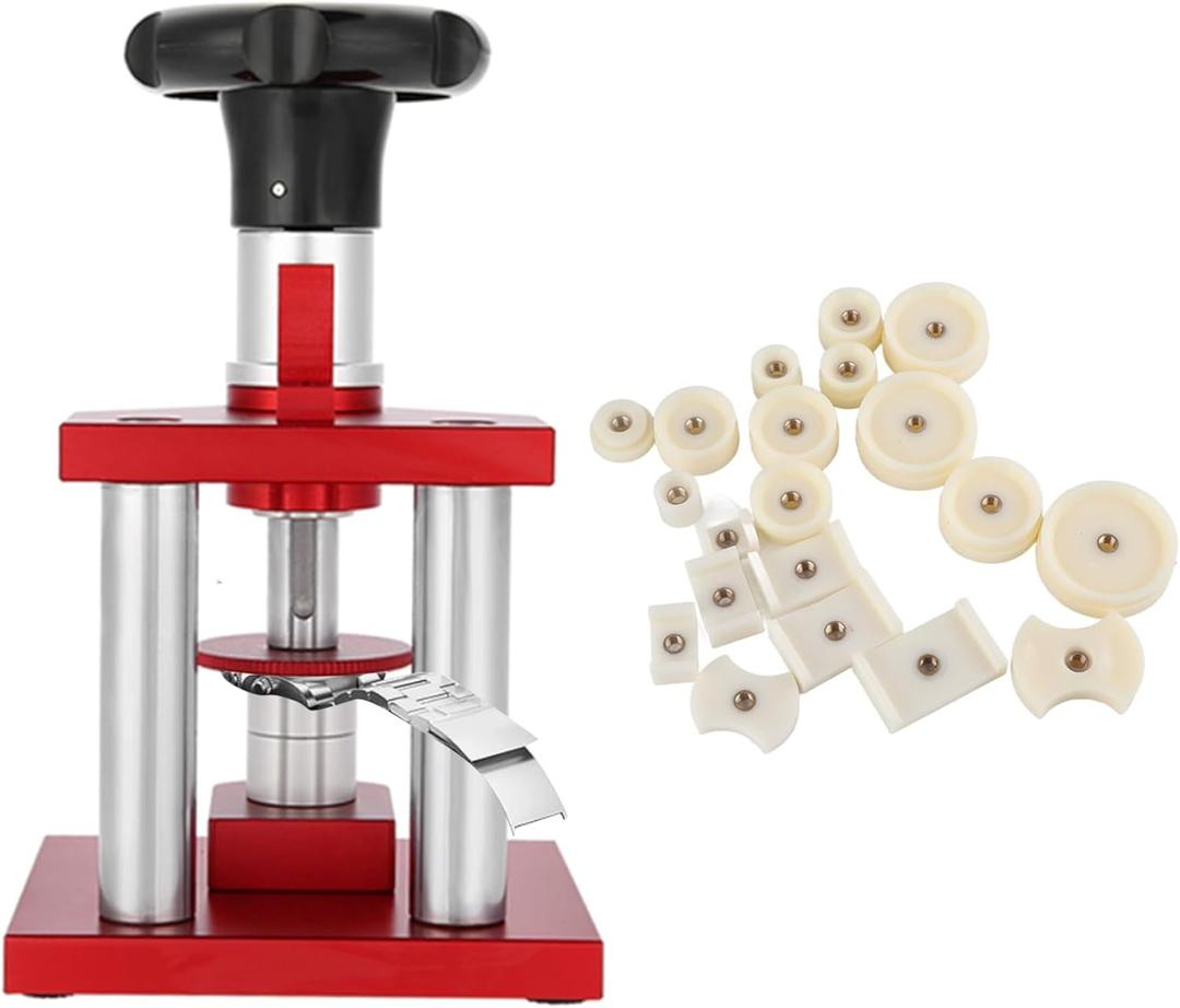 Watch Press Tool, Screw Type Back Case Closer with 20 Dies for 18mm to 50mm Crystal Bezel & Snap Off Covers, Professional Watchmaker Repair Kit Closing Bench Mountable Machine DIY and Shops
