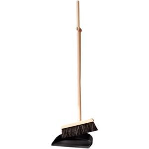 PEKJI Standing Broom and Dustpan Set Wooden Long Handle Broom with Dustpan for Kitchen Office Lobby