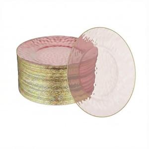 R-kay 100 Pack Pink Plastic Plates - 6.25 IN Hammered Gold Rimmed Sturdy, Durable And Extra Heavy duty Pink And Gold Plastic Dessert Plates Disposable - Appetizer Plates Disposable For All Occasions
