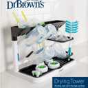 Dr. Brown's Baby Bottle Drying Tower, Stand-Up Countertop Drying Rack with Organized Storage for Baby Essentials, Space Saving Vertical Rack, Black/White