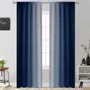 Yakamok Light Blocking Ombre Curtains, Room Darkening Thermal Insulated Gradient Color Curtains, Rod Pocket Window Drapes for Living Room/Bedroom (Blue and Greyish White, 2 Panels, 52W x 84L Inch)