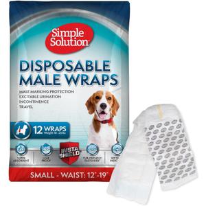 Simple Solution Disposable Dog Wraps, Male Dog Diapers, Puppy Potty Training, Incontinence and Travel Protection, Wraps for Small Dogs, 12-19 Inch Waist, 30 Count