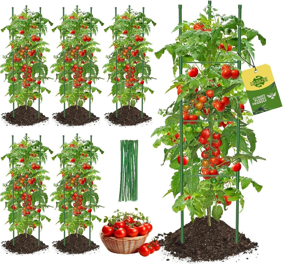 Tomato Cages,6 Pack MQJIAZHI 51.2inch Adjustable - Rust-Proof Tool-Free Trellis for Raised Garden Bed & Climbing Plants