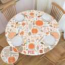 WILL BUDXEG Fall Pumpink Rustic Kitchen Round Fitted Table Cover Elastic Edge Circle Tablecloth for Outdoor Dining Party Holiday Fits Table up 40"-44" Diameter (Black16)