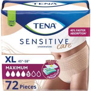 Tena Sensitive Care Maximum Incontinence Underwear Women, XL 45-58in, 72 ct