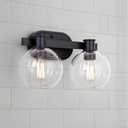 Tawson Dan Modern Farmhouse 2-Light Vanity Light Wall Sconce Lighting with Clear Glass Globe Shade in Light Black Finish for Bedroom, Hallway, Kitchen,  2 Light Vanity