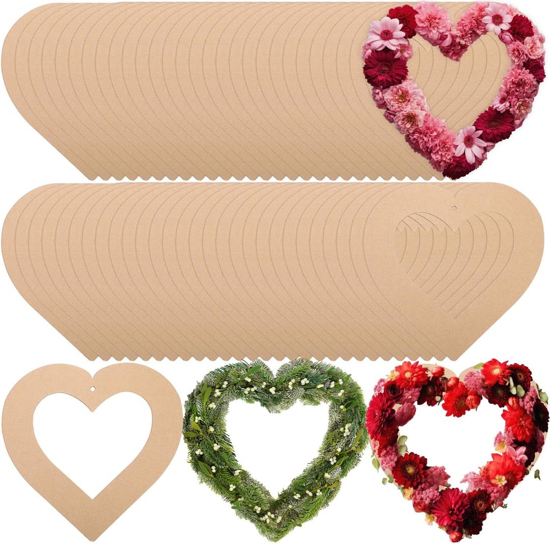 40 Pcs Wedding Heart Cardboard Wreaths Frame 11.8'' Unfinished Mother's Day Hanging DIY Craft Wreath Form Bulk Heart Shaped Wreath Ring Floral Hoop Ring for DIY Craft Wedding Decor