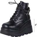 CELNEPHO Chunky Platform Boots for Women, Square Toe Lace up Zip High Heel Combat Wedge Ankle Boots (6)