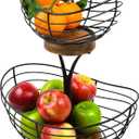 Modern Farmhouse 2 Tier Fruit Basket for Kitchen Counter, Vintage Wire and Wooden Base Fruit Bowl / Stand for Kitchen countertop Decor - Double Tree Fruit & Vegetables Basket