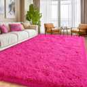 Large Fuzzy Rug 8x10 Feet Hot Pink Fluffy Rug for Living Room, Big Plush Non-Skid Shag Carpet, Soft Shaggy Rugs for Bedroom Indoor Modern Home Decor