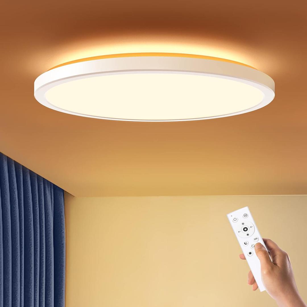 BLNAN LED Flush Mount Ceiling Light Fixture with Remote Control, 15.4 Inch 3000K-6500K Dimmable Round Low Profile Ceiling Lamp for Living Room Bedroom Kitchen, 15.4Inch 36W