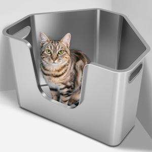 Stainless Steel Corner Cat Litter Box, Metal Litter Box with High Sided, One-Piece Corner Cat Toilet, No Assembly Required, Non-Stick, No Odor Kitten Litter Pan, Easy to Clean, for Small Medium Cats (XL-22"x16.5"x14.5", Silver)