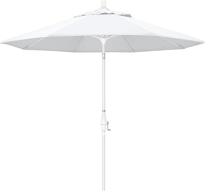 California Umbrella 9' Round Aluminum Pole Fiberglass Rib Market Umbrella, Crank Lift, Collar Tilt, White Pole, Antique Beige Olefin