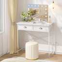 ThreeHio Small Vanity Desk No Mirror for Kids Bedroom, 31.5 Inch Vanity Table with Drawers, Makeup Vanity Desk for Narrow Spaces, White Dreessing Table(No Mirror)