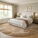 6ft Round Abstract Washable Area Rug for Living Room Brown