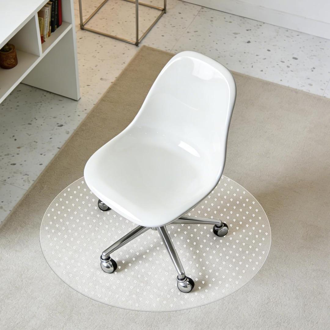 Office Chair Mat Carpet Protector: 40" x 40" Plastic Heavy Duty Computer Desk Mats with Lip for Low Flat and No Pile Carpeted Floor - Clear Rug Pad for Rolling Chairs Office Work Home Gaming Round