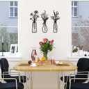 Pigort 3 Pieces Metal Flowers Wall Arts - Rustic Farmhouse Decor Black Minimalist Flower Wall Decors for Living room Bathroom Bedroom Dining Room - Housewarming Gifts(Black, Vase-C)
