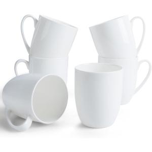 White ceramic coffee mugs, 14OZ porcelain mugs, Set of 6 with handle for hot cocoa, tea, milk, Cappuccino, Bone China
