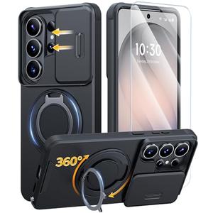 JAME for Samsung Galaxy S26 Ultra Case, Ring Holder Stand Kickstand, Slide Camera Cover with Screen Protector, Dual-Layer Shockproof Protective Magnetic Accessory Friendly S26 Ultra Phone Case, Black