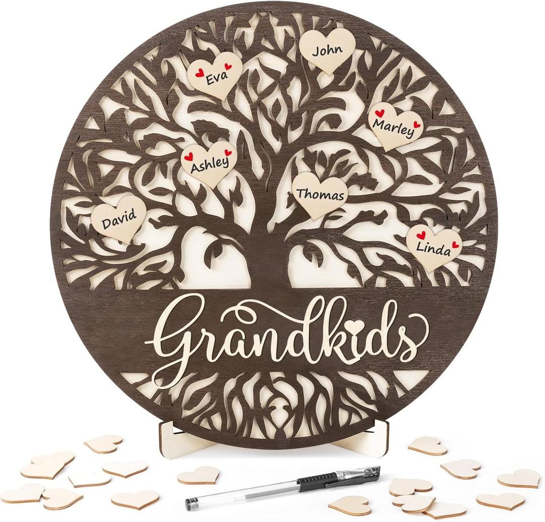 Family Tree Gifts for Grandparents from Grandkids Home Decor Gifts for Family, Valentine's Day Birthday Easter Basket Personalized Gifts for Grandpa from Granddaughter Grandson Name Sign Grandkids Wood Plaque