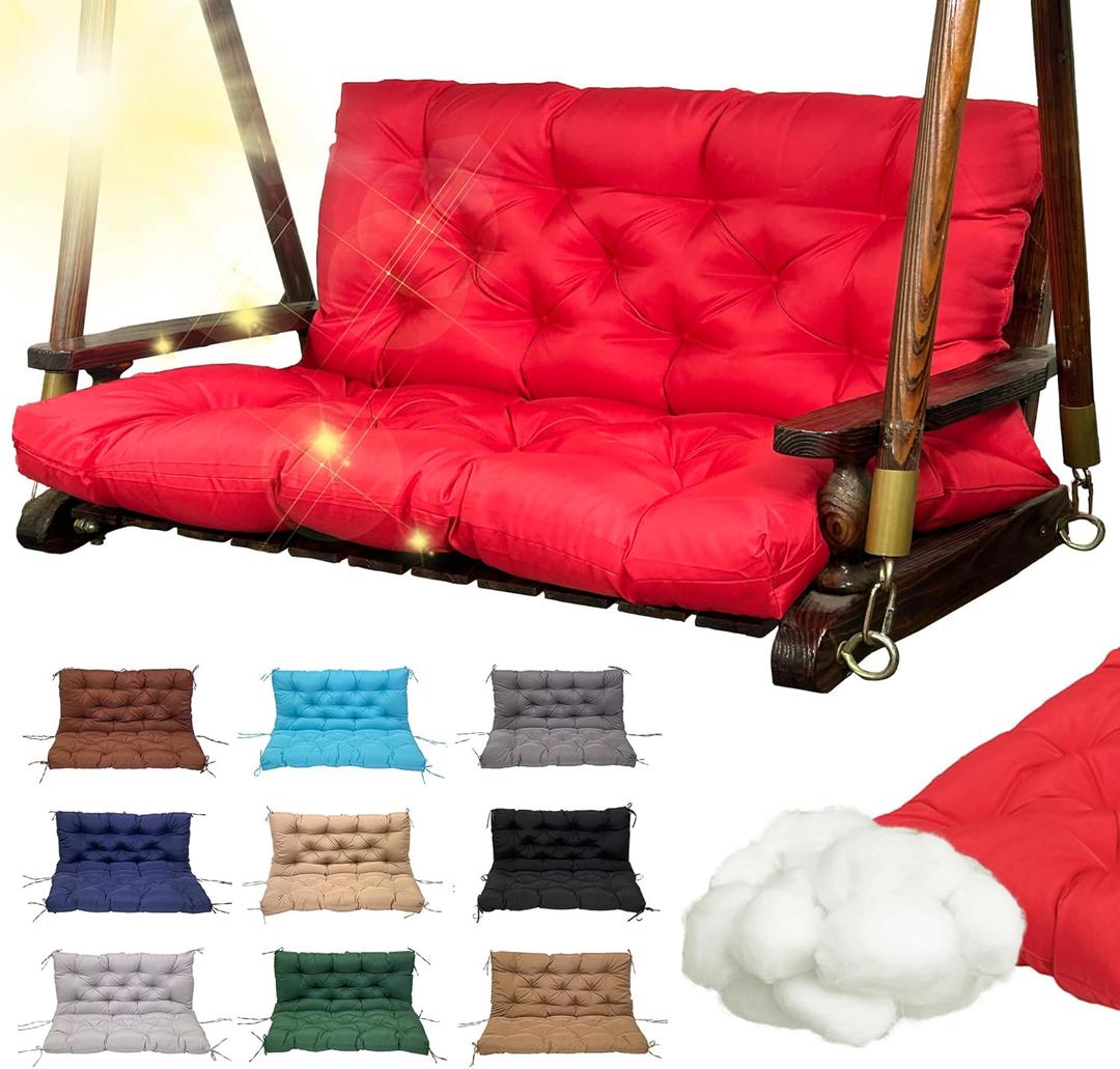 Replacement Swing Cushions for Outdoor Furniture: 2-3 Seater Waterproof Porch Bench Cushions with Ties and Backrest - 4" Thick Patio Swing Chair Cushion for Garden Backyard
