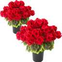 lovemoon 2 Pcs Geranium Potted Artificial Flowers, 19" Fake Geraniums Plants UV Resistant Silk Potted Plants for Outdoor Home Décor Office Porch Garden Decor (2, Red)