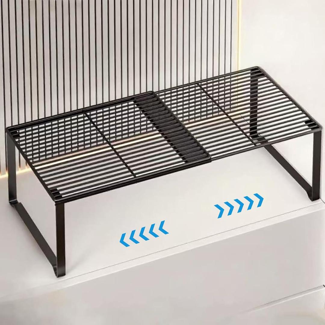 Extendable Metal Wire Shelf Organizer - Adjustable 15-24.4in Length, Stackable Storage Rack for Kitchen/Pantry/Bathroom/Shoe Cabinet/Tool Closet (1,Black)