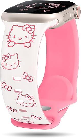 Cute Cat Engraved Band Compatible with Apple Watch Bands for Women  40/38/41/42mm  Funny Cartoon Pattern Soft Silicone Sport Strap for iWatch(Series 11/10)