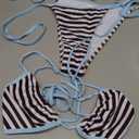 Women Sexy Brazilian Bikini Set Halter String Triangle Tie Side Cheeky Thong 2 Piece Bathing Suit Swimwear, Coffee White Stripes, Small