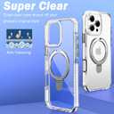 UMIONE for iPhone 16 Pro Clear Magnetic case with Stand and Finger Ring, Compatible with magsafe, Shockproof Transparent Hard Plate, Full Body case, Universal for Boys and Girls 6.1 - White