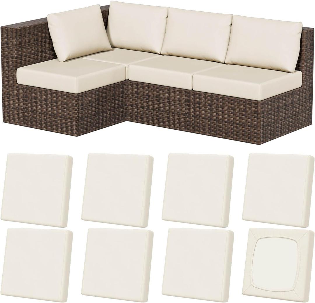 8Pcs Stretch Patio Cushion Covers, Outdoor Couch & Sofa Replacement Slipcovers for Patio Furniture Cushion Covers, Washable Reusable Furniture Protector (Square-large, Beige)