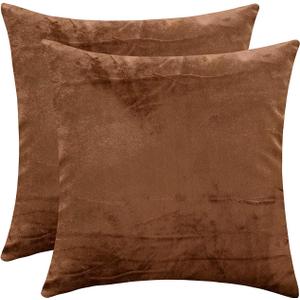 The White Petals Brown Throw Pillow Covers (Solid Faux Velvet, 24x24 inch, Pack of 2)